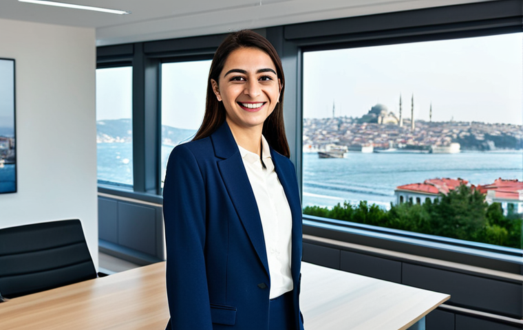 **

A professional Turkish woman in a modest business outfit, smiling confidently while giving a presentation at a modern Istanbul office. Background should include a Bosphorus view. Fully clothed, appropriate attire, safe for work, perfect anatomy, natural proportions, professional photography, high quality. Family-friendly.

**